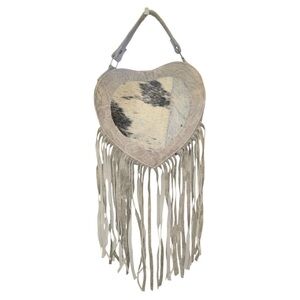 Whimsical Heart-Shaped Fringe Cowhide 100% Genuine Leather Purse/Crossbody Bag🩶